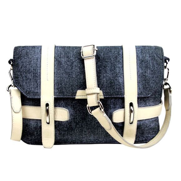 OLIVIA HARRIS BLUE IVORY GENUINE LEATHER FLAP SHOULDER BAG CROSSBODY HANDBAG - Picture 1 of 10